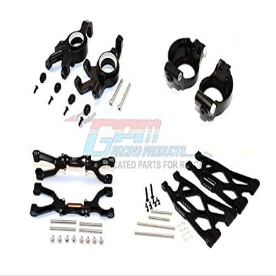 GPM For Traxxas X Maxx 4X4 Upgrade Parts Aluminum Front Upper + Lower Arms + C Hubs + Knuckle Arms Set - 52Pc Set Black
