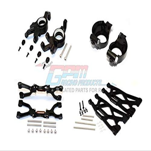 GPM For Traxxas X Maxx 4X4 Upgrade Parts Aluminum Front Upper + Lower Arms + C Hubs + Knuckle Arms Set - 52Pc Set Black