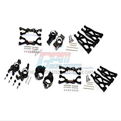 GPM For Traxxas X Maxx 4X4 Upgrade Parts Aluminum Front & Rear Upper + Lower Arms + Front C Hubs + Front Kncukle Arms Set - 92Pc Set Black