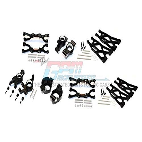 GPM For Traxxas X Maxx 4X4 Upgrade Parts Aluminum Front & Rear Upper + Lower Arms + Front C Hubs + Front Kncukle Arms Set - 92Pc Set Black