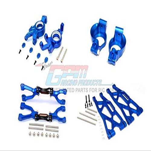 GPM For Traxxas X Maxx 4X4 Upgrade Parts Aluminum Front Upper + Lower Arms + C Hubs + Knuckle Arms Set - 52Pc Set Blue