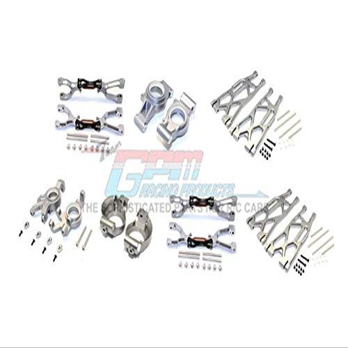 GPM For Traxxas X Maxx 4X4 Upgrade Parts Aluminum Front & Rear Upper + Lower Arms + Front C Hubs + Front Kncukle Arms Set - 92Pc Set Gray Silver