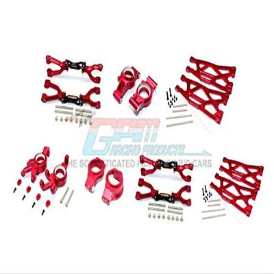 GPM For Traxxas X Maxx 4X4 Upgrade Parts Aluminum Front & Rear Upper + Lower Arms + Front C Hubs + Front Kncukle Arms Set - 92Pc Set Red