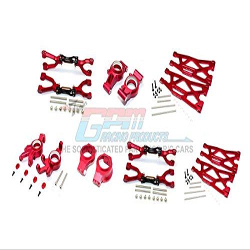 GPM For Traxxas X Maxx 4X4 Upgrade Parts Aluminum Front & Rear Upper + Lower Arms + Front C Hubs + Front Kncukle Arms Set - 92Pc Set Red