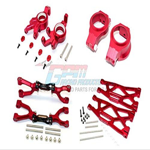 GPM For Traxxas X Maxx 4X4 Upgrade Parts Aluminum Front Upper + Lower Arms + C Hubs + Knuckle Arms Set - 52Pc Set Red