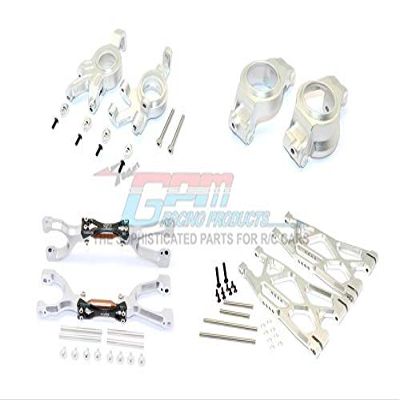 GPM For Traxxas X Maxx 4X4 Upgrade Parts Aluminum Front Upper + Lower Arms + C Hubs + Knuckle Arms Set - 52Pc Set Silver