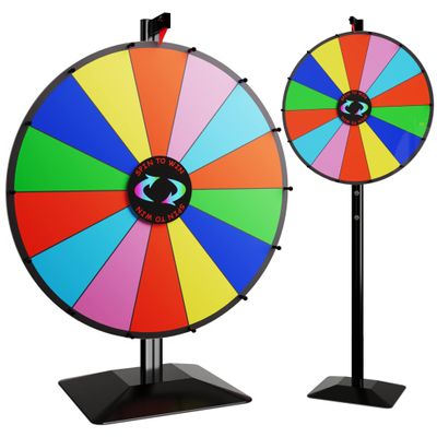 T-SIGN 24 Inch Dual Use Spinning Prize Wheel 14 Slots Color Tabletop and Floor Roulette Wheel of Fortune with Dry Erase Marker and Eraser Win The Fortune Spinner Game for Carnival Trade Show