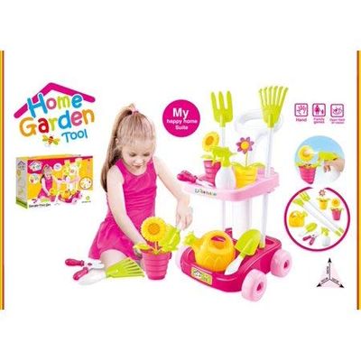 Garden Pink Tools Toy Set for Toddlers with/ Cart to Carry for Girls Age +3