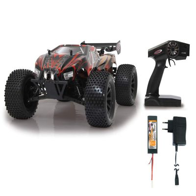 Jamara 59740 059740-Brecter Truggy BL 4WD 1:10 LiPo 2,4GHz RTR, Brushless Motor, Wheelybar, LED, Electronic splashproof, Adjustable Oil-Pressure Shock Absorber, Dirtproof Transmission Unit, Black