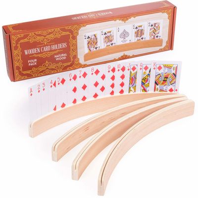 4-pack Premium Wooden Card Holders | Holds Up to 20 Cards Hands-free | Curved Wood Playing Card Organizer for Adults, Kids, & Seniors | Board Game & Card Game Accessories for Little Hands & Arthritis
