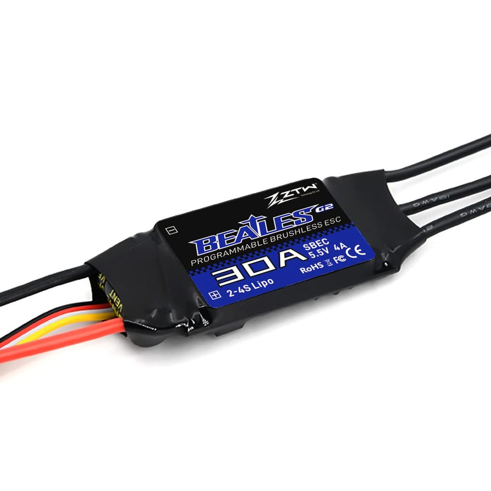 30A ESC with 5V/2A BEC Output for Fixed Wing Airplane 2-4S LIPO ZTW (30A BEC with Connectors)