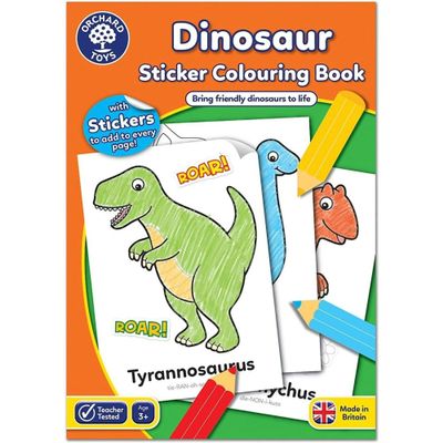 Orchard Toys Dinosaur Sticker Colouring Activity Book - Educational Activity Book - Colour in Dinosaurs - Kids 3 Years +, Perfect for Parties.