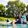 Big Joe Captain's Float No Inflation Needed Pool Lounger with Drink Holder, Navy/Aqua Mesh, Quick Draining Fabric, 3 feet view 4