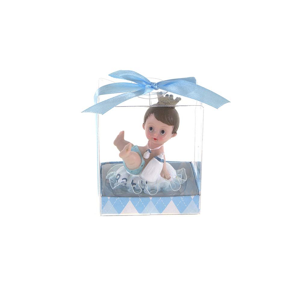 MEGA FAVORS Keepsake Figurine 12 pcs Baby Boy wearing Crown with Bottle | Awesome Decorations or Party Favors | for Pregnancy Announcements, Gender Reveals, Birthday and Special Celebrations