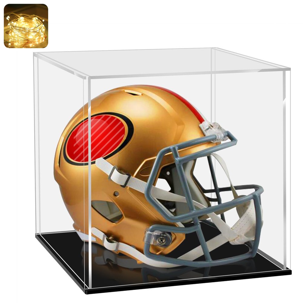 LANSCOERY Acrylic Display Case, Assemble Showcase Display Box for Collectibles, with Dustproof & Seamless Display Design, Suitable for Basketball 14x14x14inch Black Base