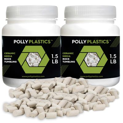 Polly Plastics Rock Tumbling Ceramic Filler Media (Large Cylinder Size) Non-Abrasive Ceramic Pellets for All Type Tumblers (3 lbs)