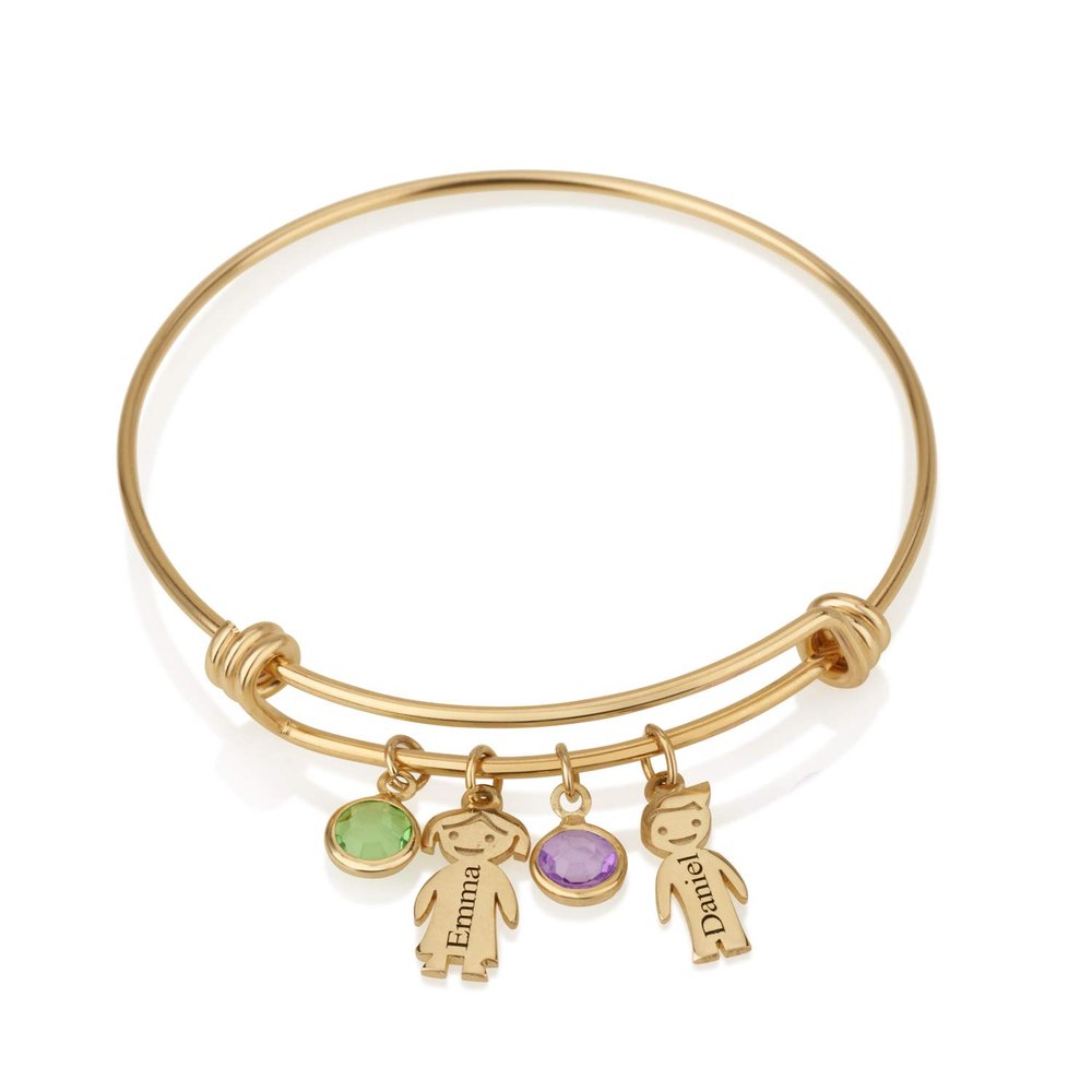 Beleco Jewelry Personalized Children Name Bracelet For Mom With Names And Birthstones Kids Charm Customize Bangle
