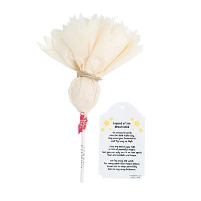 White Broomstick Craft Kit with Assorted Flavor Tootsie Roll Pops (12 Sets) - Fun DIY Halloween Crafts for Kids