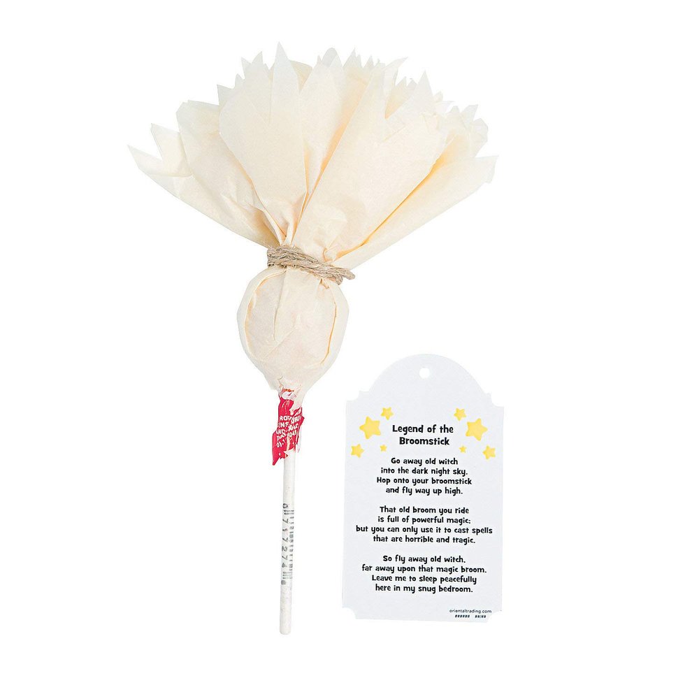 White Broomstick Craft Kit with Assorted Flavor Tootsie Roll Pops (12 Sets) - Fun DIY Halloween Crafts for Kids