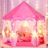 Princess Castle Tent for Girls Fairy Play Tents for Kids Hexagon Playhouse with Big Fairy Star Lights Toys for Children or Toddlers Indoor or Outdoor Games (Pink Princess Tent with Big Star Lights) view 1