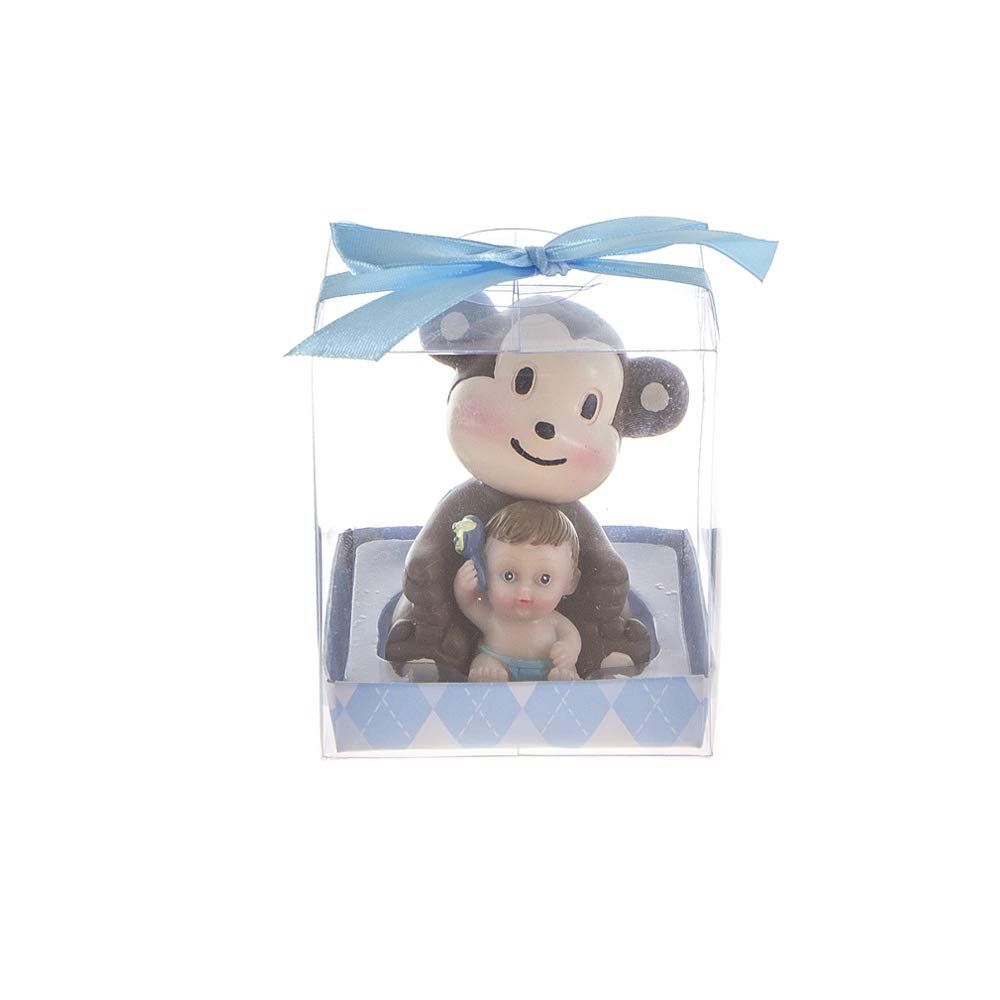 Mega Favors Keepsake Figurine 12 pcs Baby Boy Holding Rattle Next to Monkey | Awesome Decorations or Party Favors | for Pregnancy Announcements, Gender Reveals, Birthday and Special Celebrations