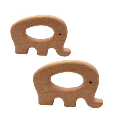 2pcs Natural Wooden Elephant Montessori Toys Pendant Pure Natural Beech Wood Animal Shape for Handmade Necklace/Bracelet (Elephant 2pcs)