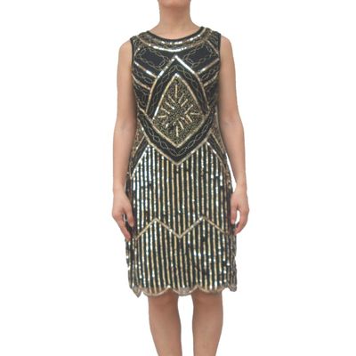 1920s Flapper Girl Look Themed Style Gown Costume Vintage Clothing Ladies Attire Light Gold