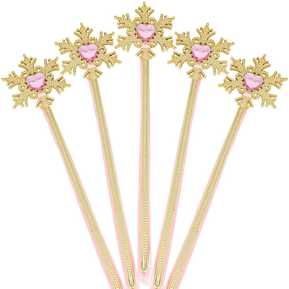 Tvoip 5Pcs Princess Wand Cute Snowflake Magic Wand Costume Wand Magic Wand for Girls Halloween Day Party 13 Inches Gold