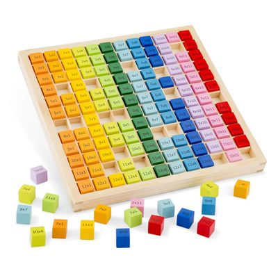 New Classic Toys 10511 Times Table Tray-Educational Wooden Toys for 2 Year Old Boy and Girl Toddlers, Multi-Colour Colour, Learn to-Gameboard