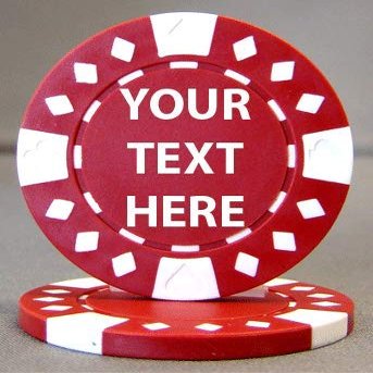 ELITE OUTDOORS 25 Poker Chips - 9 Colors Available! - Each Side is Printed with The Text of Your Choice! (Red (White Accents))