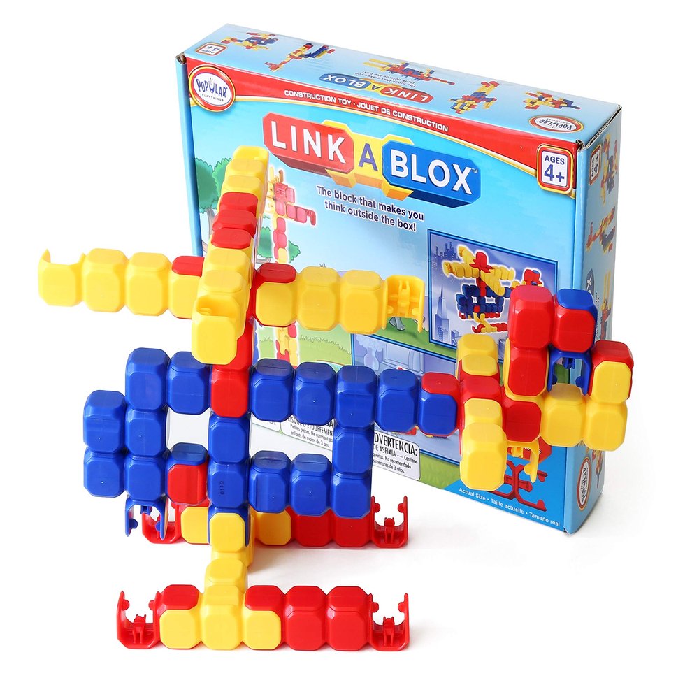 POPULAR PLAYTHINGS LinkaBlox Snap Together Building Set, Click Block Construction Toy, Stem Play, Gifts for Kids Ages 4 & Up 60 Pieces