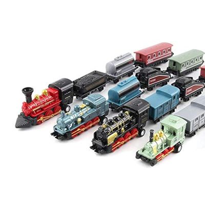 Exasinine 4 Sets Steam Train Model Set With Pull-Back Die-Cast Metal Locomotive for Display or Play - Ideal Home Decor and Gift for Enthusiasts, Collectors, Boys and Girls