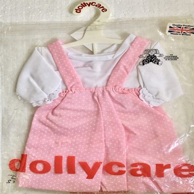Two-Piece 24" Doll Pink with White Polka Dot Coveralls with White Blouse Set