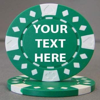 ELITE OUTDOORS 25 Poker Chips - 9 Colors Available! - Each Side is Printed with The Text of Your Choice! (Green (White Accents))