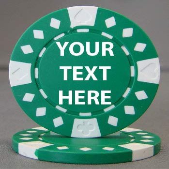 ELITE OUTDOORS 25 Poker Chips - 9 Colors Available! - Each Side is Printed with The Text of Your Choice! (Green (White Accents))