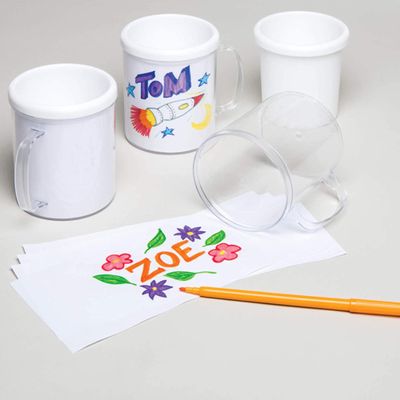 Baker Ross E6817 Design A Mug - Pack of 2, for Kids to Paint, Decorate and Personalize for Arts and Crafts Activities, Assorted
