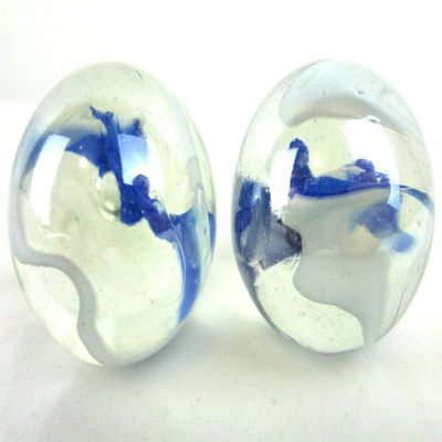 Big Game Toys Set of 2 Blue Mist 35mm Boulder Clear/White/Blue/Cobalt Swirl Large Shooter Solid Glass Marbles
