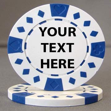 ELITE OUTDOORS 25 Poker Chips - 9 Colors Available! - Each Side is Printed with The Text of Your Choice! (White (Blue Accents))