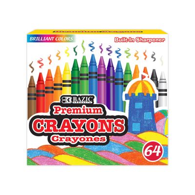 BAZIC Products Crayons 64-Count, Assorted Colors Coloring Crayon Set w/Sharpener, Drawing Crayons for School Art, Gift for Kids Artist (64/Pack), 24-Packs