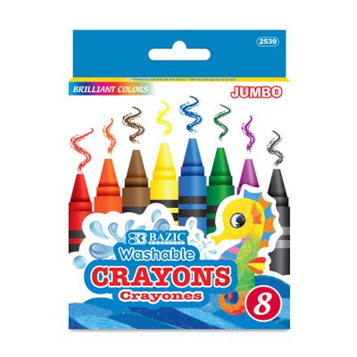 BAZIC Products Washable Crayons 8 Color, Coloring Drawing Assorted Colors Crayon, Non Toxic, for School Art, Gift for Kids Artist (8/Pack), 24-Packs