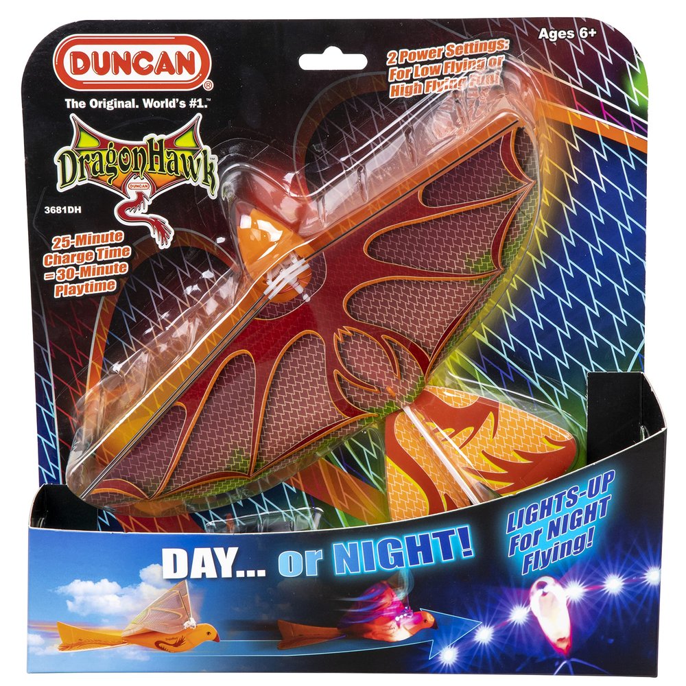 Duncan Toys Dragon Hawk Light-Up Flying Bird - Day/Night Motorized Toy with Shake Auto Start, USB Charger, 2 Flight Positions
