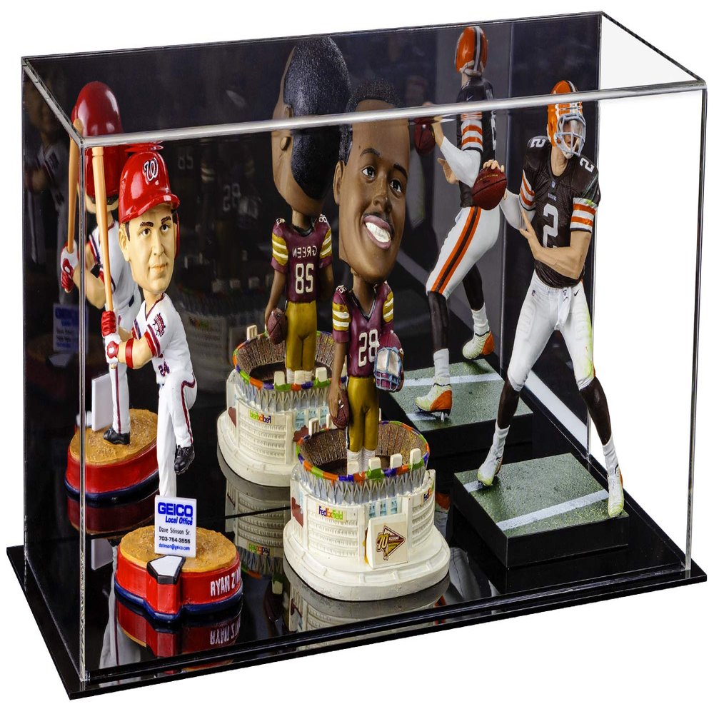 Better Display Cases Clear Acrylic Figure Display Case for Figurine Miniature Doll Bobblehead , Doll Stands with Mirror,Display Box for Figures,DIM:17" L x 6" W x 7" H (A019-MDS)