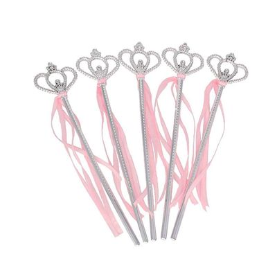 Tvoip 5Pcs Princess Wand Cute Crown Magic Wand Costume Wand Magic Wand for Girls Halloween Day Party 13 Inches Silver
