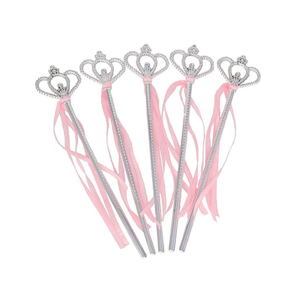 Tvoip 5Pcs Princess Wand Cute Crown Magic Wand Costume Wand Magic Wand for Girls Halloween Day Party 13 Inches Silver