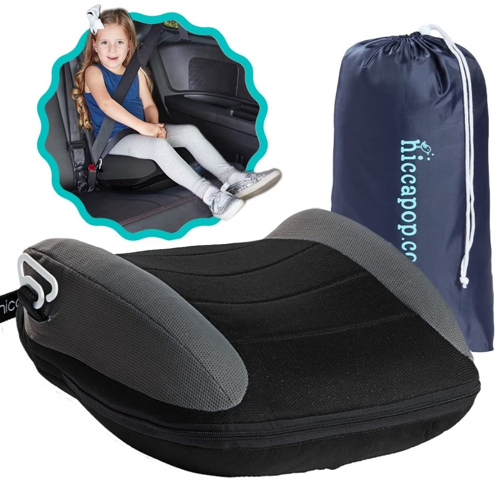 Hiccapop UberBoost Inflatable Booster Car Seat | Blow up Narrow Backless Booster Car Seat for Travel | Portable Booster Seat for Toddlers, Kids, Child | Black/Gray