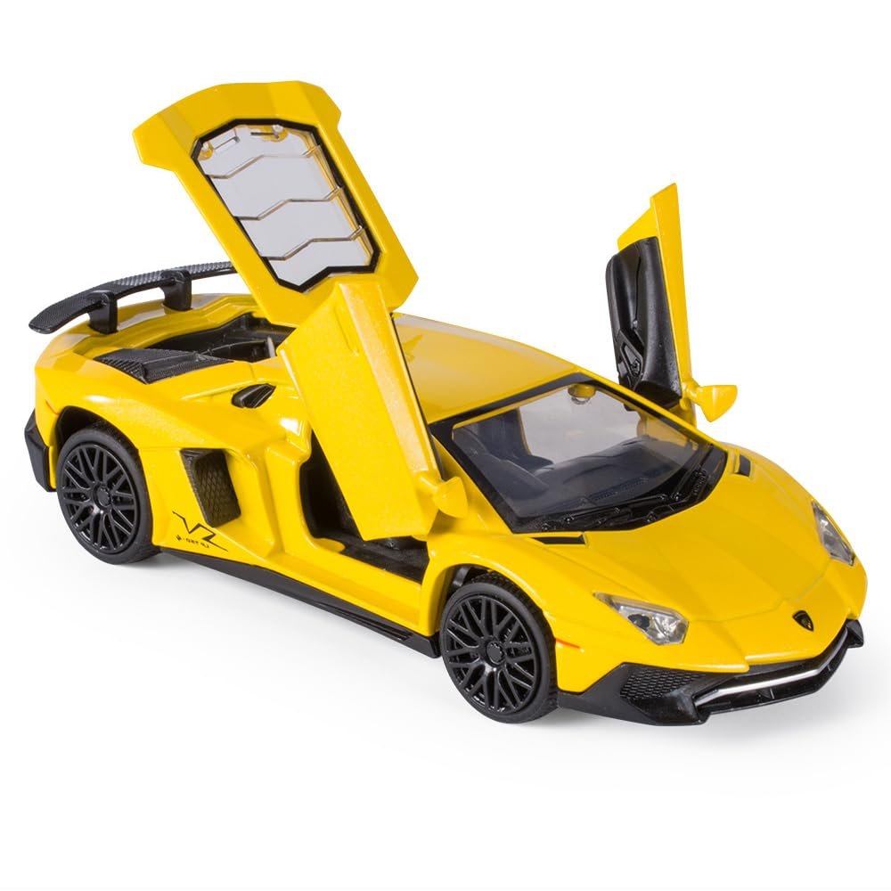 iLooboo Alloy Collectible Lambo Aventador Toy Vehicle Pull Back Die-Cast Car Model with Lights and Sound