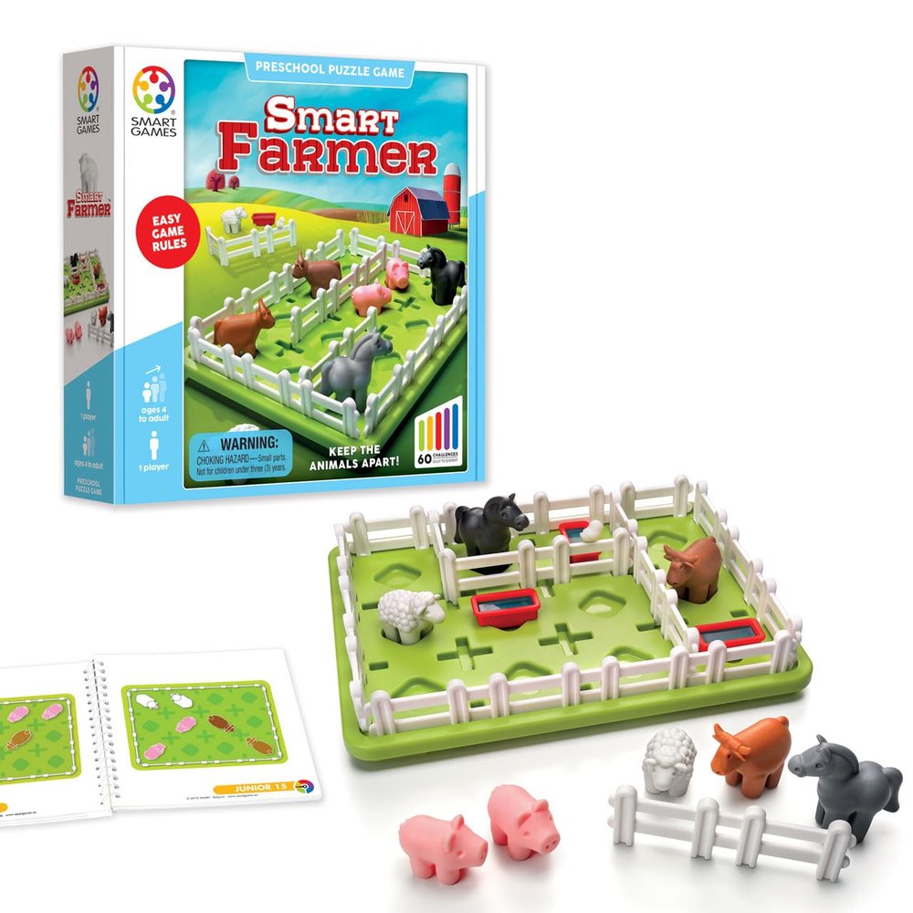 SmartGames Smart Farmer Barnyard STEM Focused Cognitive Skill-Building Logic Puzzle Game with 60 Challenges for Ages 5+