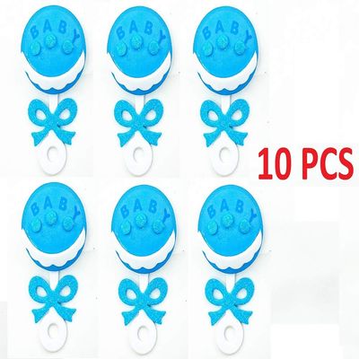 OOKI-Set of 10 Baby Rattle It's a Boy Girl 4" Tall Foam Decoration Shower Party Favor (Blue)