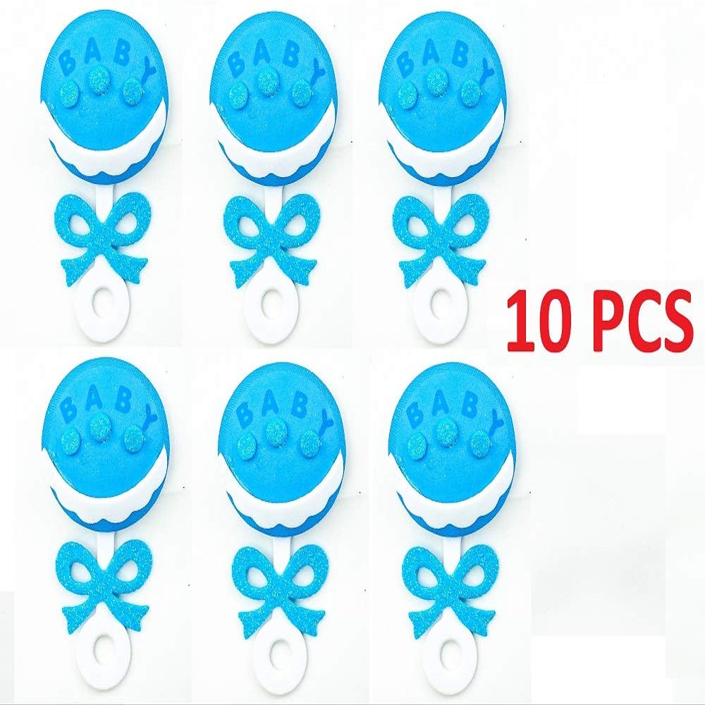 OOKI-Set of 10 Baby Rattle It's a Boy Girl 4" Tall Foam Decoration Shower Party Favor (Blue)
