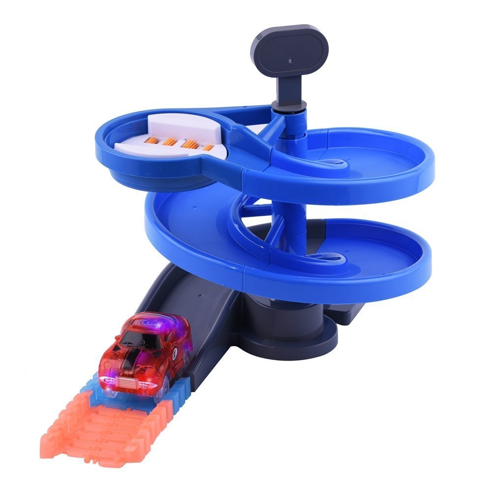 QUOXO Track Attachment Rotating Stage Track Accessory,Replacement Only Rotary Tower Add Ons Fits Most Generic Light Up Raceracks (Blue)
